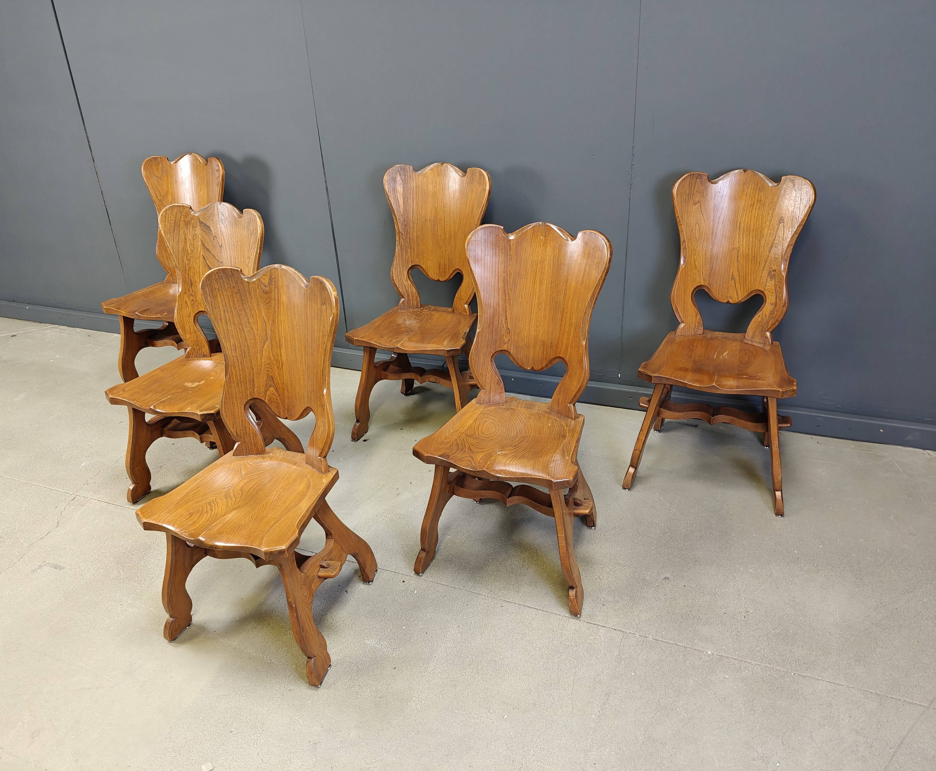 Brutalist oak dining chairs, Netherlands - 1960s