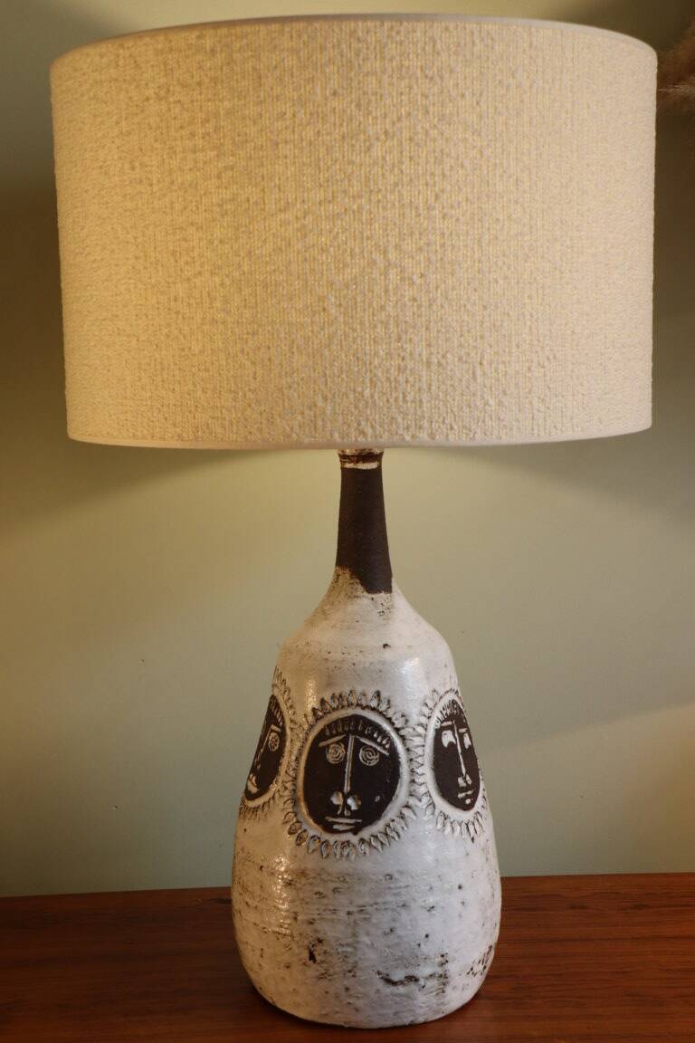 Enamelled ceramic table lamp by Albert Thiry, Vallauris 1960