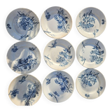 Assiette ancienne 19 eme terre de feu, bleu motif oiseau