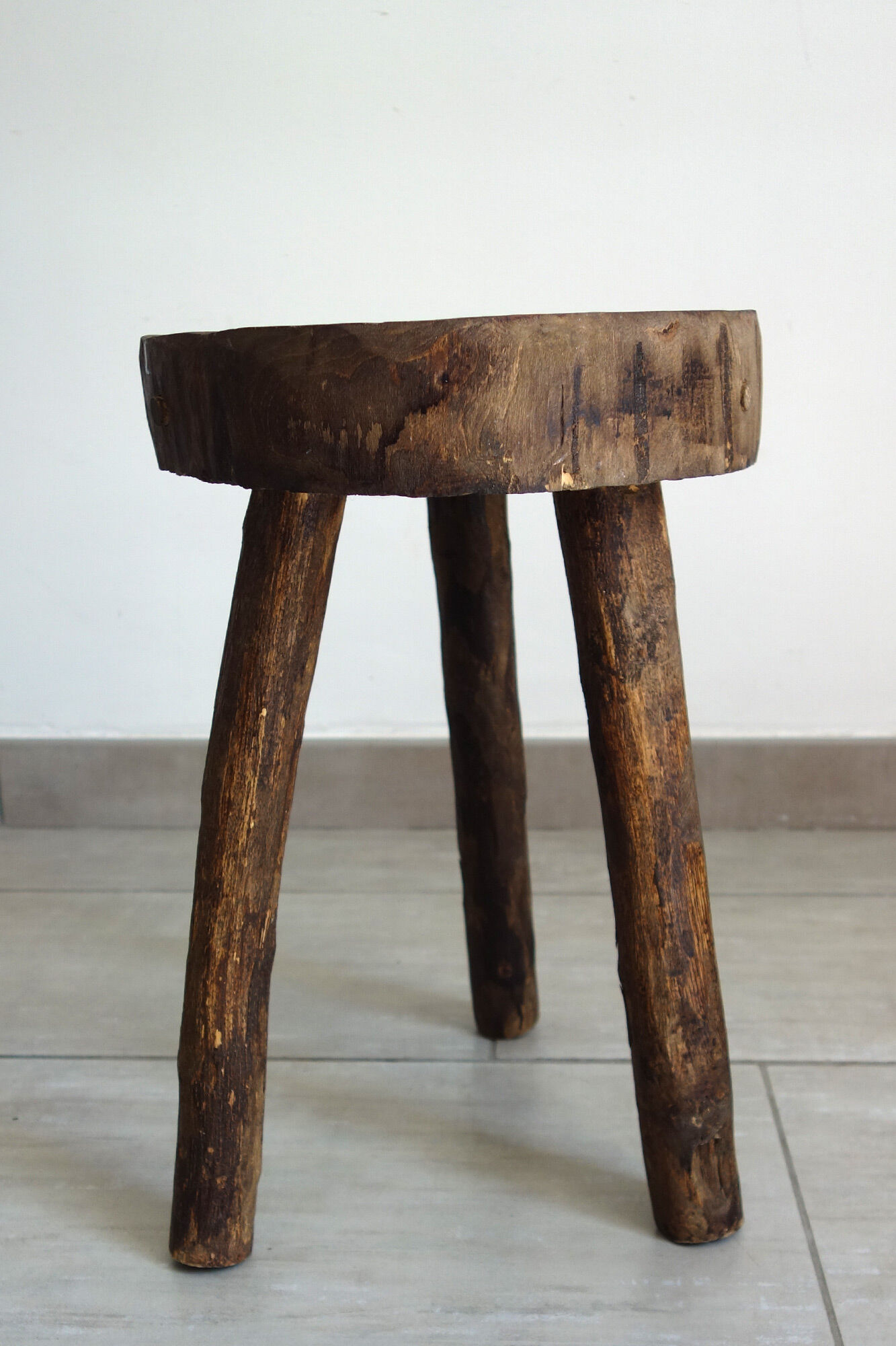 Vintage folk art tripod brutalist stool