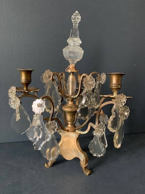 Girandole candle holder with crystal and bronze tassel with 3 lights, 1900