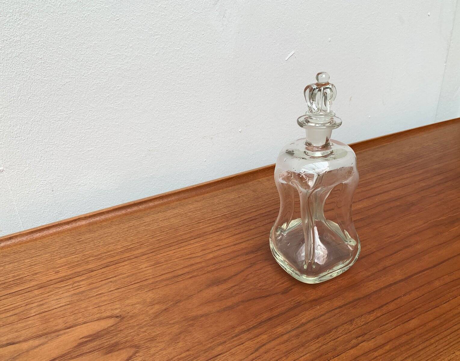 Danish Vintage Glass Kluk Kluk Bottle with Crown Glass Stopper from Holmegaard, 1970s