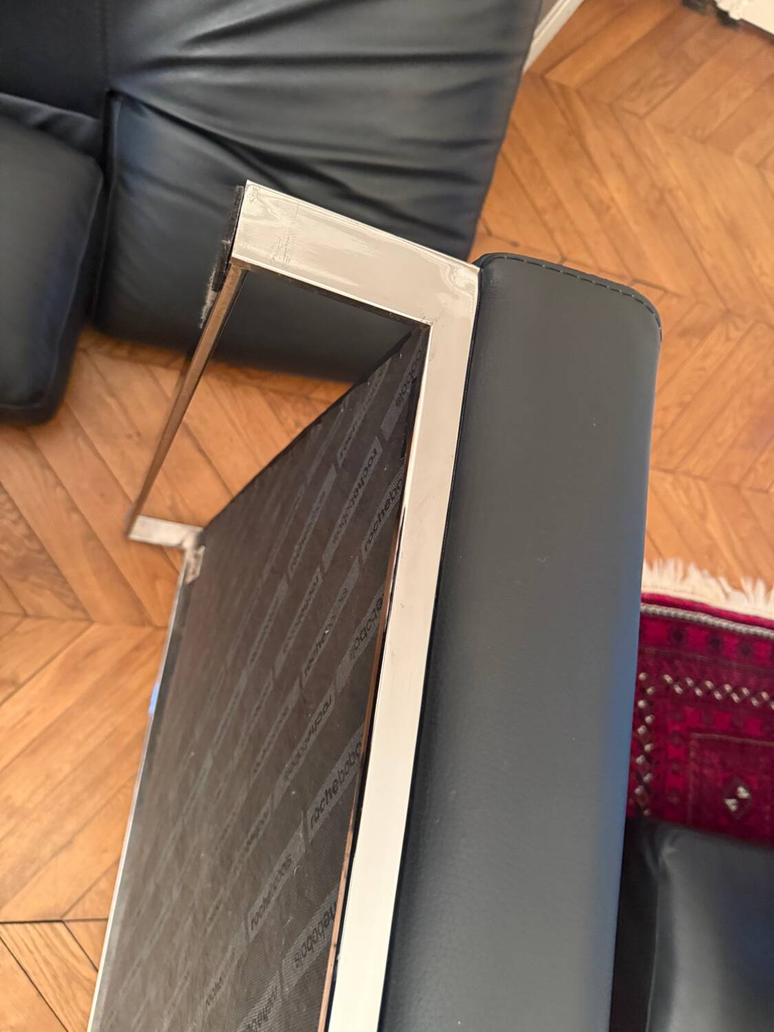 Canapé, cuir noir, Roche Bobois avec méridienne, canapé d’angle