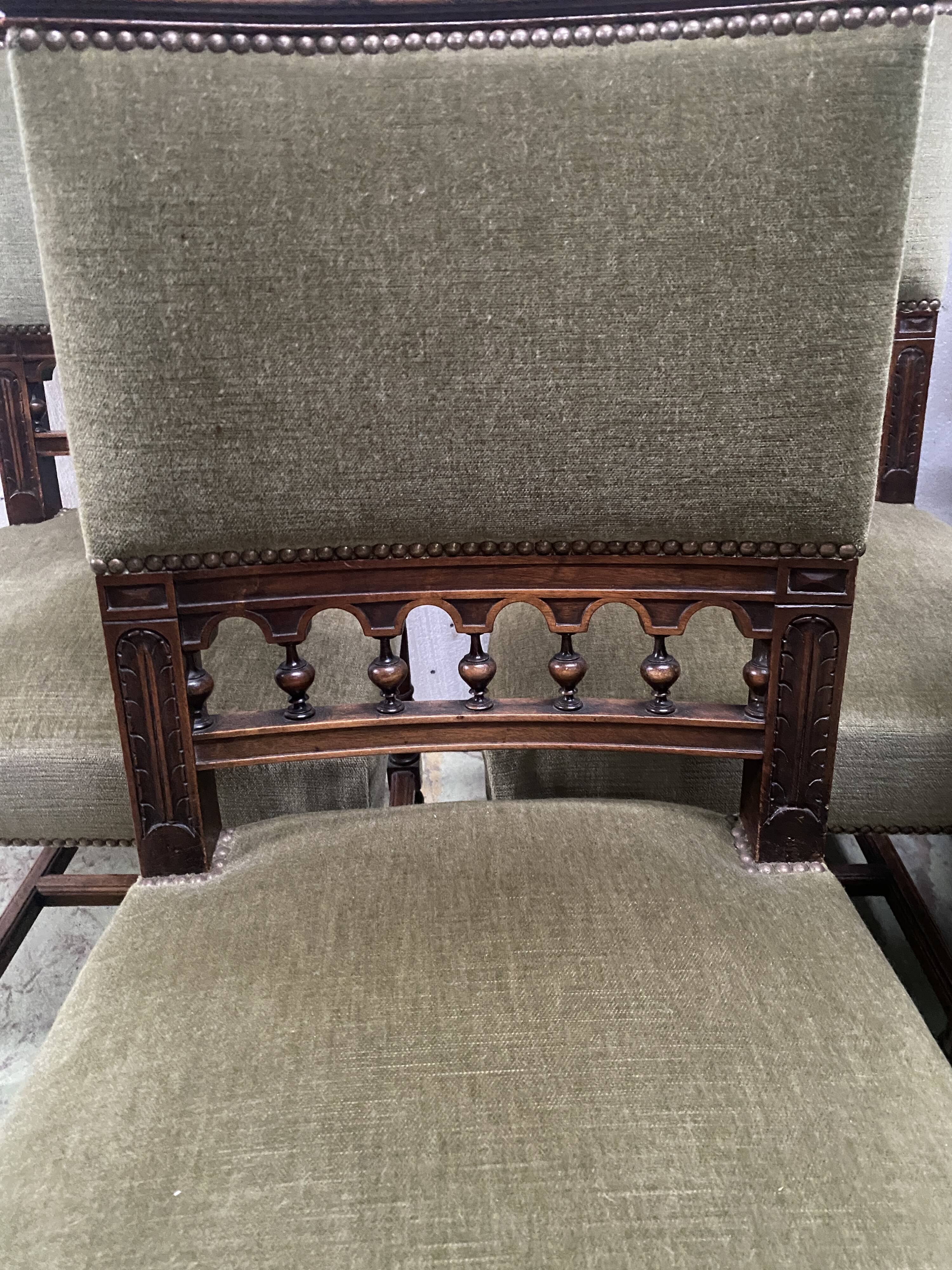 Set of eight Flemish chairs in solid walnut, 20th century