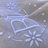 Drap 2 places BL lin neuf fleurs pastilles