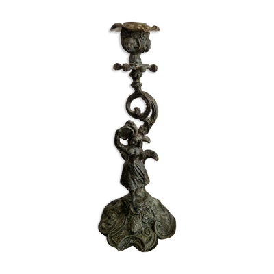 Bougeoir d'apparat en bronze patiné – Style Louis XV Rocaille – XIXᵉ siècle