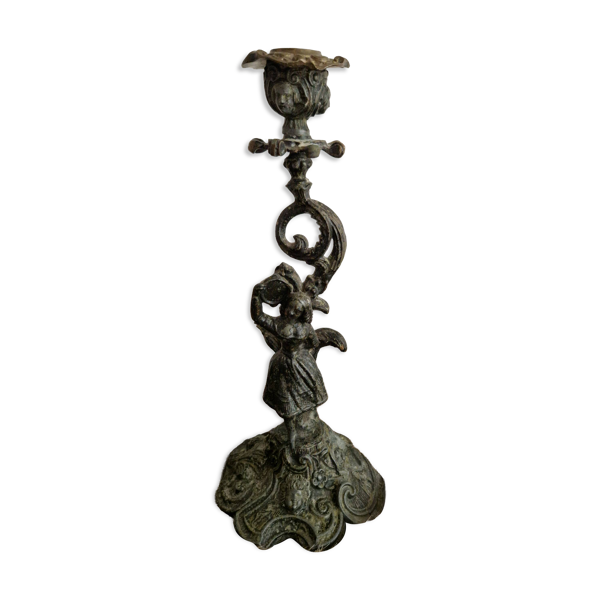 Bougeoir d'apparat en bronze patiné – Style Louis XV Rocaille – XIXᵉ siècle