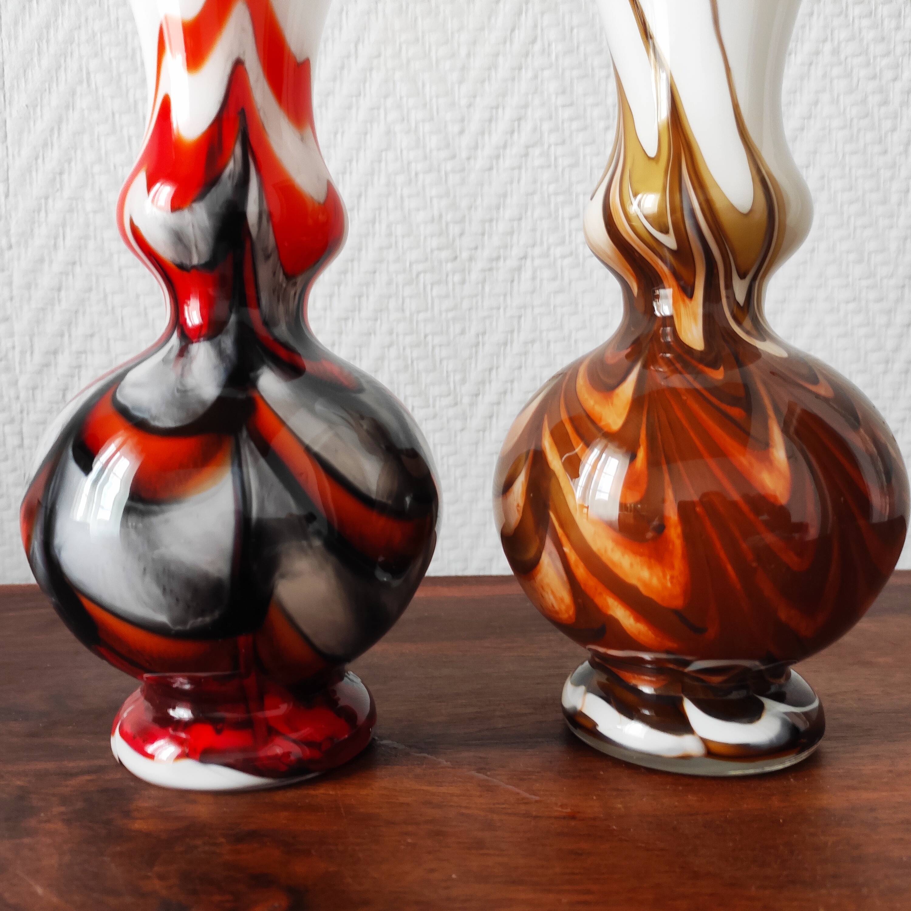 Pair of vintage Italian pop art vases 1970s opaline glass