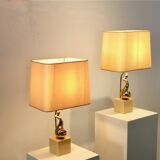 Pair of Exclusive Philippe-Jean Brass Art Sculpture Table Lamps, signed