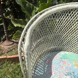 Set of 2 Vintage White Rattan Armchairs – 1970s