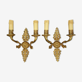 Pair of wall lamps with empire style palmettes