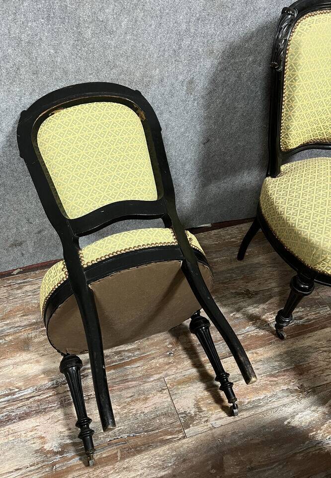 Set of 4 Napoleon III period chairs in black lacquered wood circa 1850