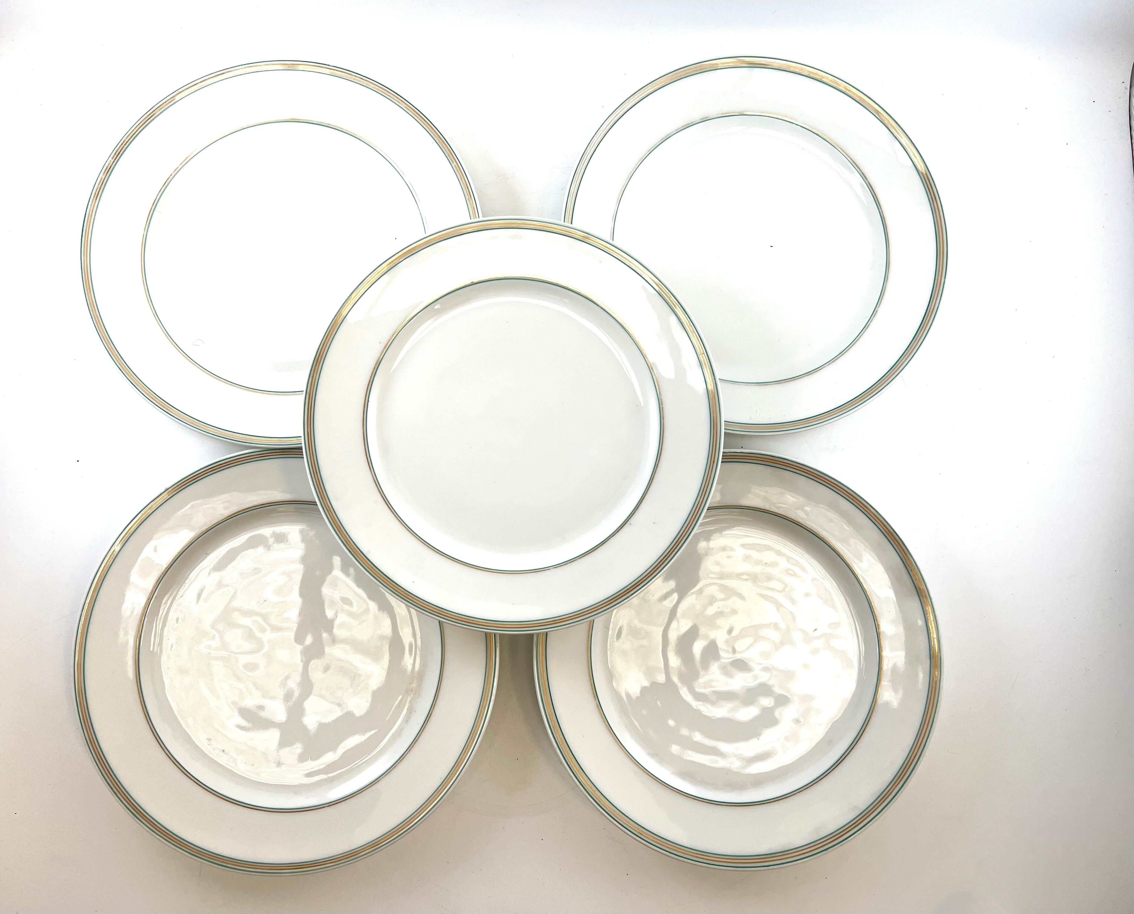 5 assiettes dessert blanche avec liseré vert 19,5cm