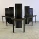 Vintage black leather dining chairs, set of 6, 1980s