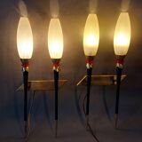 Large pair of 2-light torchiere wall lights 1950/60 in black metal and gilded brass.