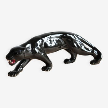 Art Deco ceramic black panther, 60cm sculpture