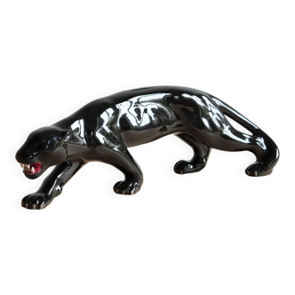 Art Deco ceramic black panther, 60cm sculpture