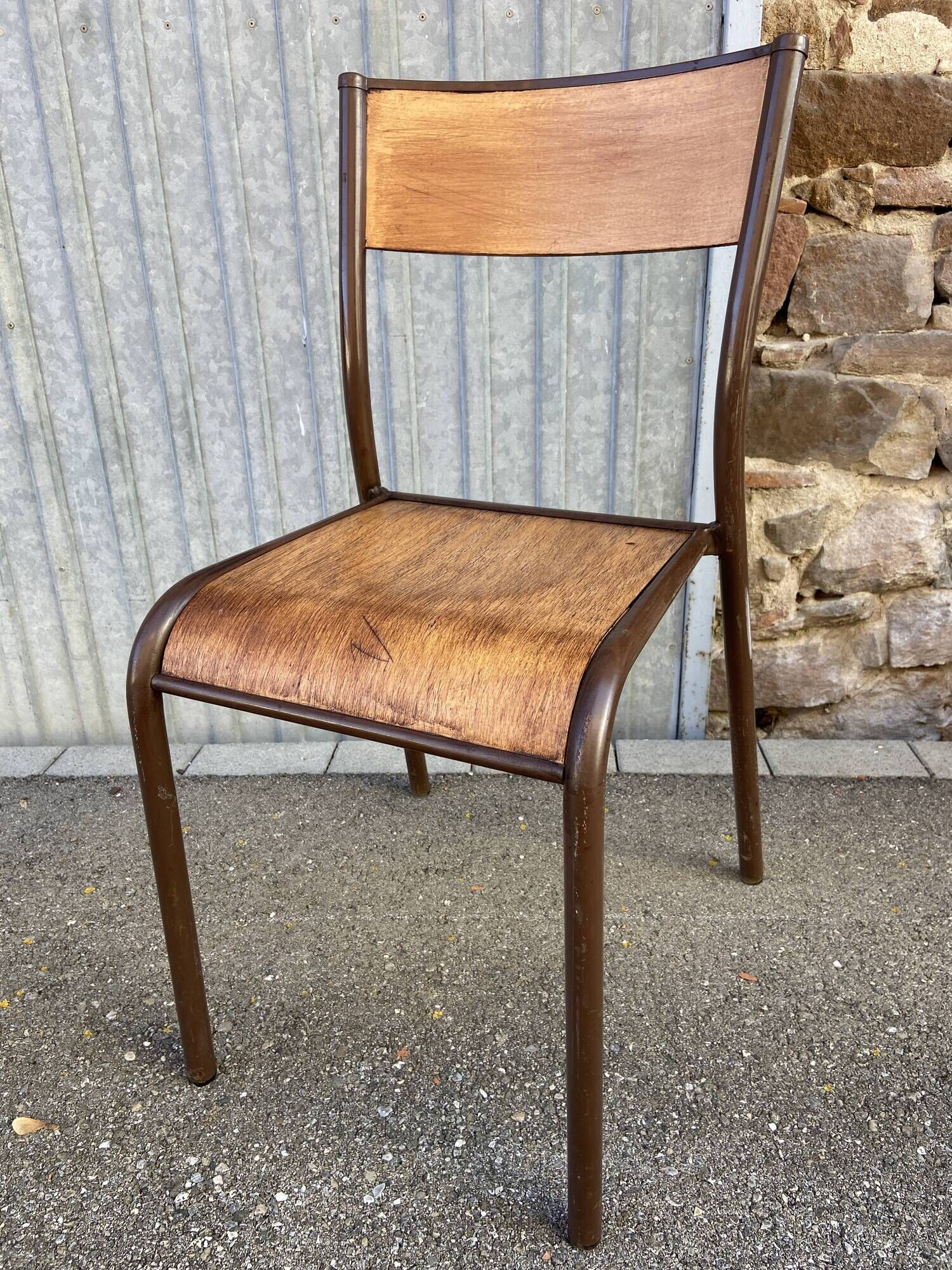 Set of 8 vintage industrial school chairs for communities mullca delagrave