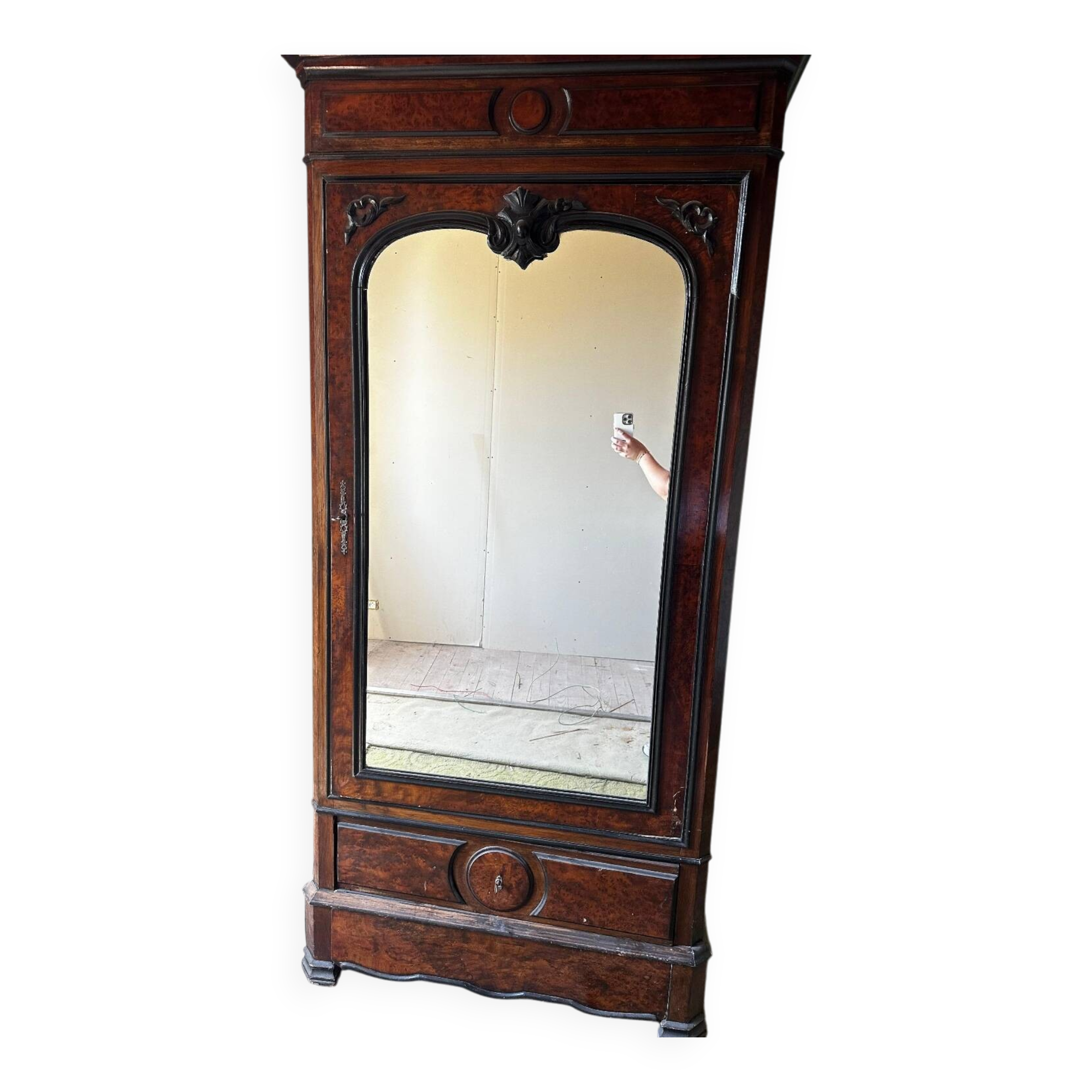 Napoleon III burr walnut armoire with large mirror - 19th century