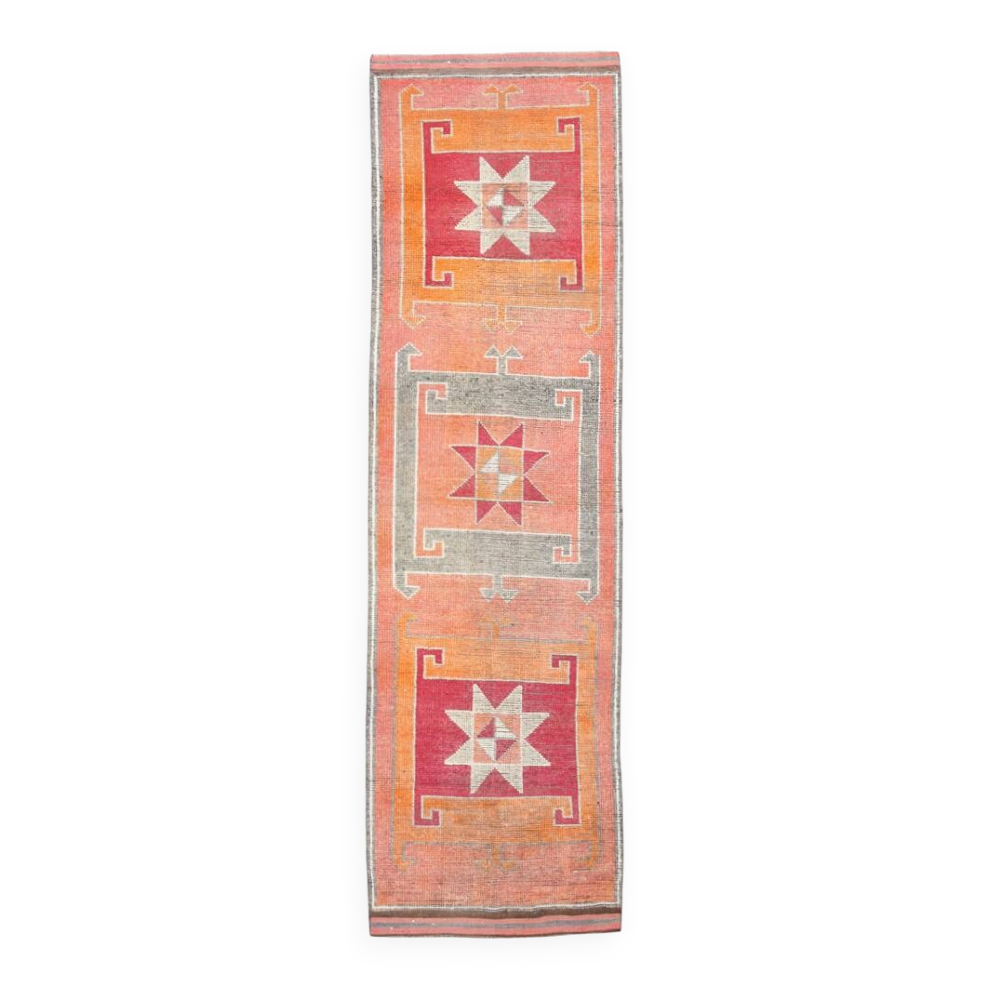 Red & Green Turkish Vintage Runner Rug, 93x342Cm