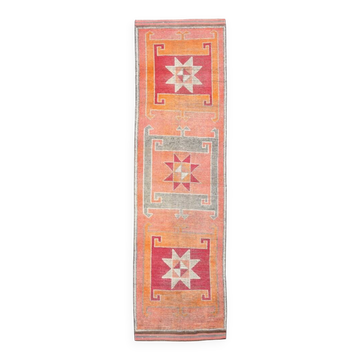 Red & Green Turkish Vintage Runner Rug, 93x342Cm