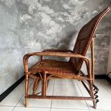 Fauteuil chaise longue rotin ancienne début 20ème