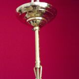 Vintage french metal crystal and glass 5 arm paris chic style chandelier 4228