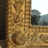 Ancien miroir doré, motifs floraux, 58x69cm