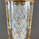 Louis XVI style lantern in gilded bronze and engraved glass, 20th century.