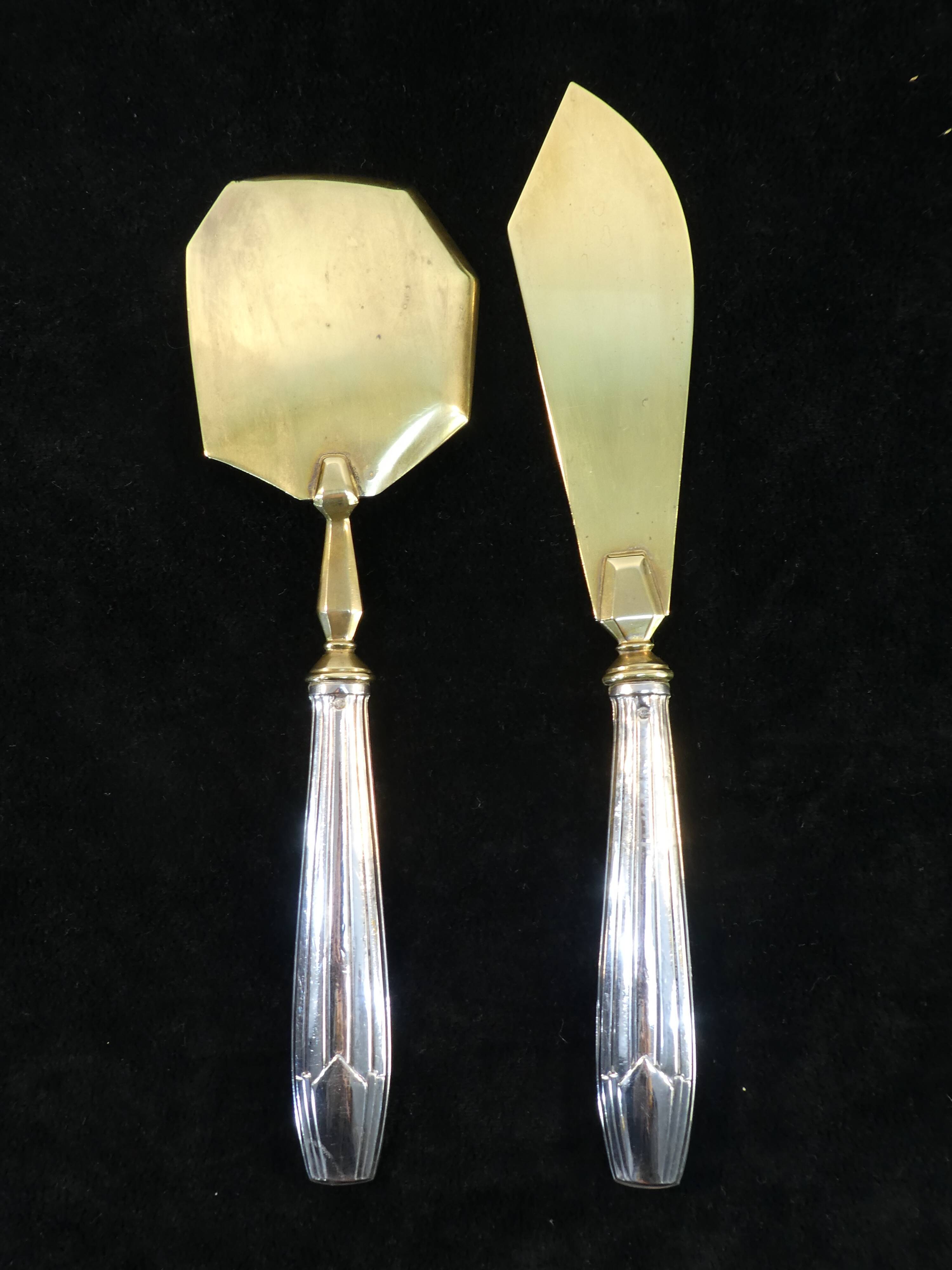 Cutlery with cake trays in silver minerva filled art deco