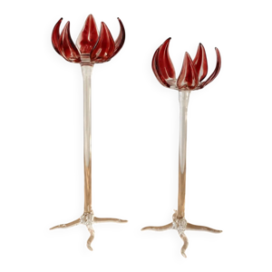 Paire de bougeoirs fleurs