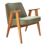 Fauteuil vintage vert l'olive bouclé model 366