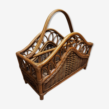 Mid-century italian french riviera bamboo & rattan magazine rack, 1960s