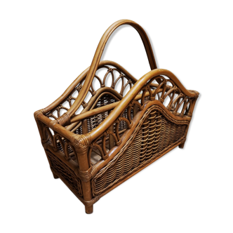 Mid-century italian french riviera bamboo & rattan magazine rack, 1960s