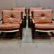 Fauteuil et son ottoman rotin et cuir 1950