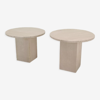 Set of 2 Italian Travertine Coffee or Side Tables, 1980s