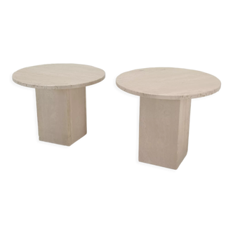 Set de 2 tables basses ou d’appoint en travertin italien, années 1980