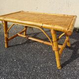 Table basse en rotin vintage an 60