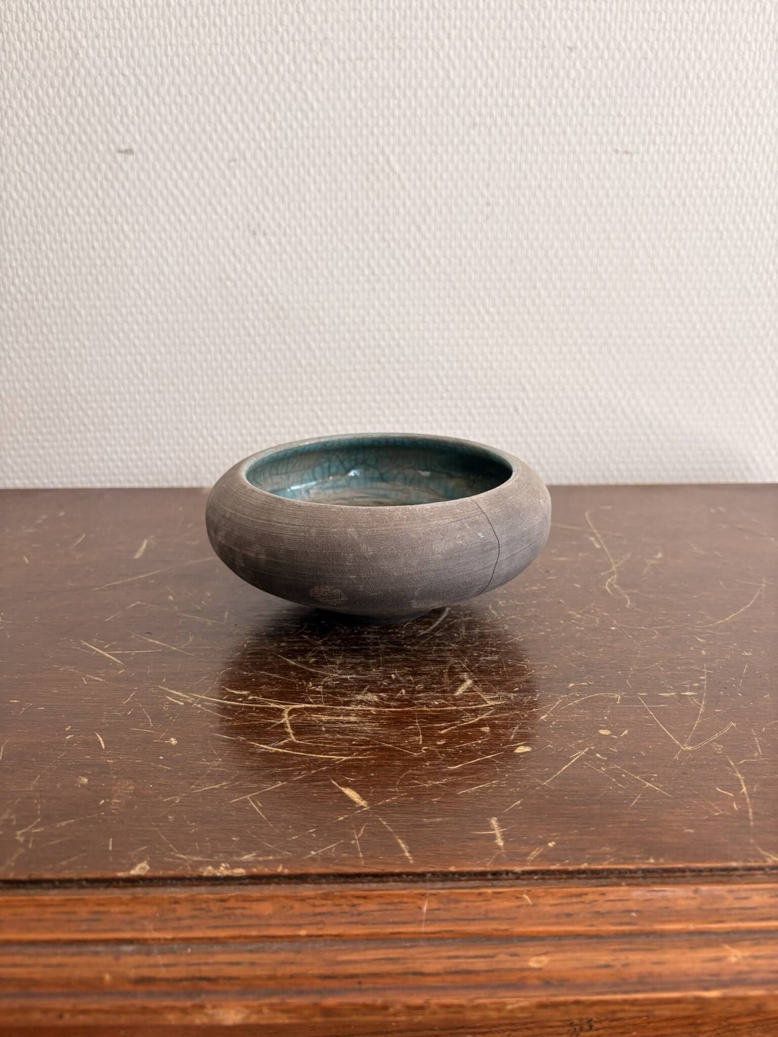 Pocket Vase Bowl Ashtray Raky Signed Pottery Craft Turquoise Z