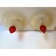 Lively gold-grid graniglia and red murano glass flush mount