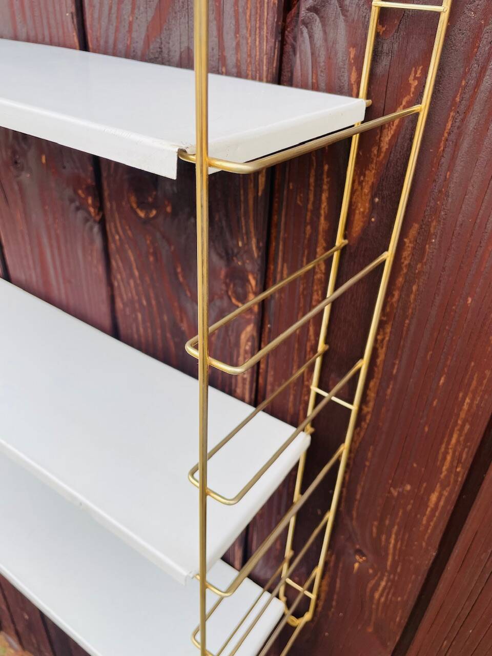 Vintage modular wall shelf, metal and brass, circa 1960s