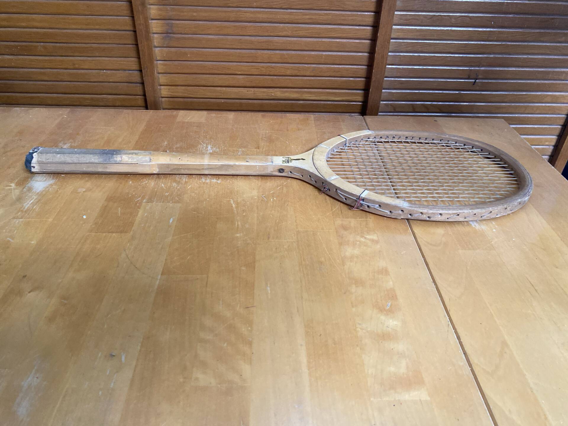 Vintage wooden tennis racket challenge sport