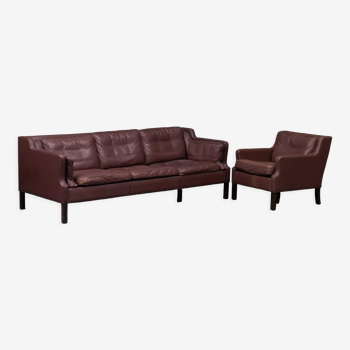 Three-seater leather sofa and one-seater armchair, scandinavian style