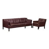 Three-seater leather sofa and one-seater armchair, scandinavian style