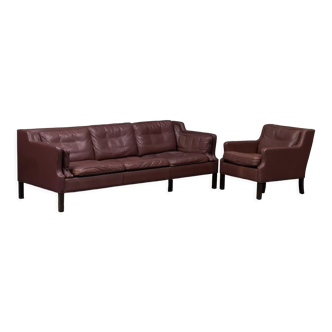 Three-seater leather sofa and one-seater armchair, scandinavian style