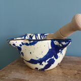 Glazed terracotta mortar and wooden pestle