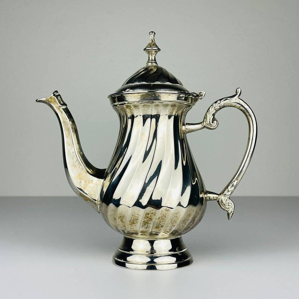 Vintage silver-plated coffee pot by Royal Sheffield, England, 1950s.
