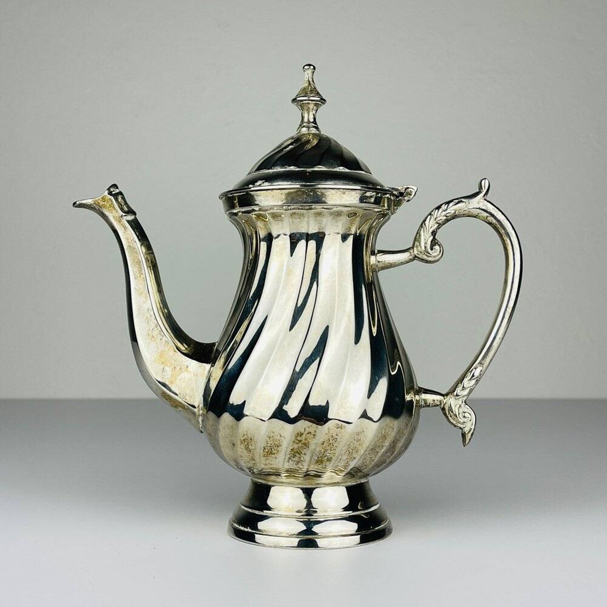 Vintage silver-plated coffee pot by Royal Sheffield, England, 1950s.