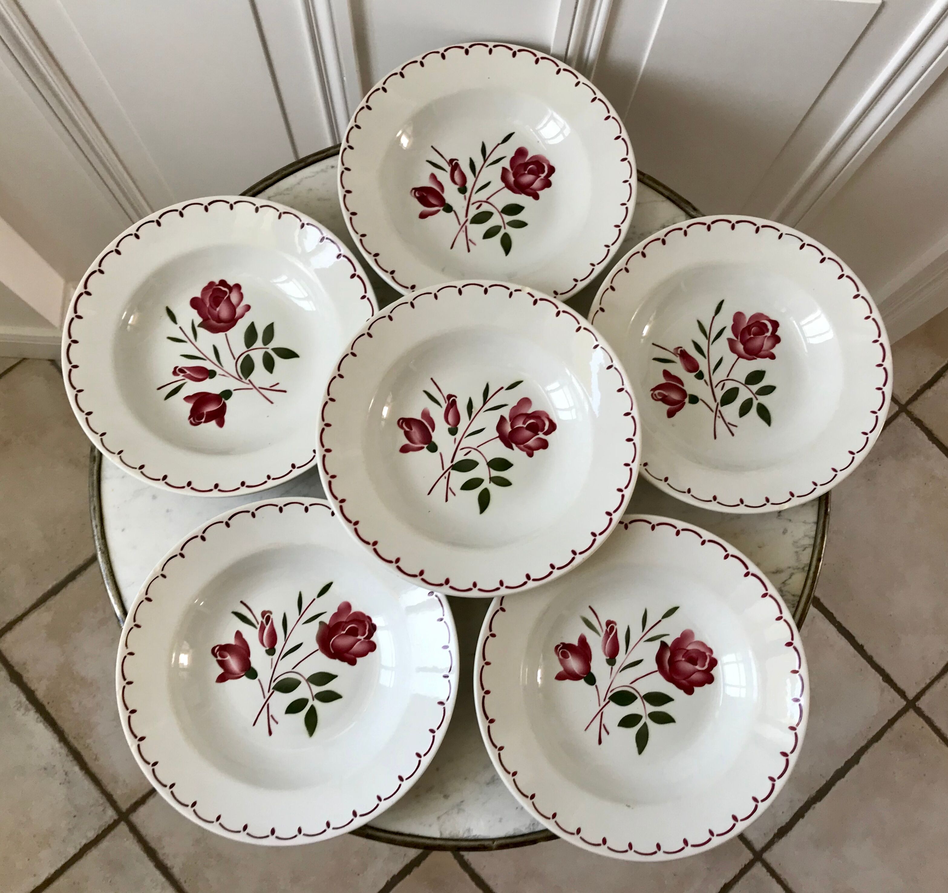 Set of 6 hollow plates Badonviller with flowers 30s