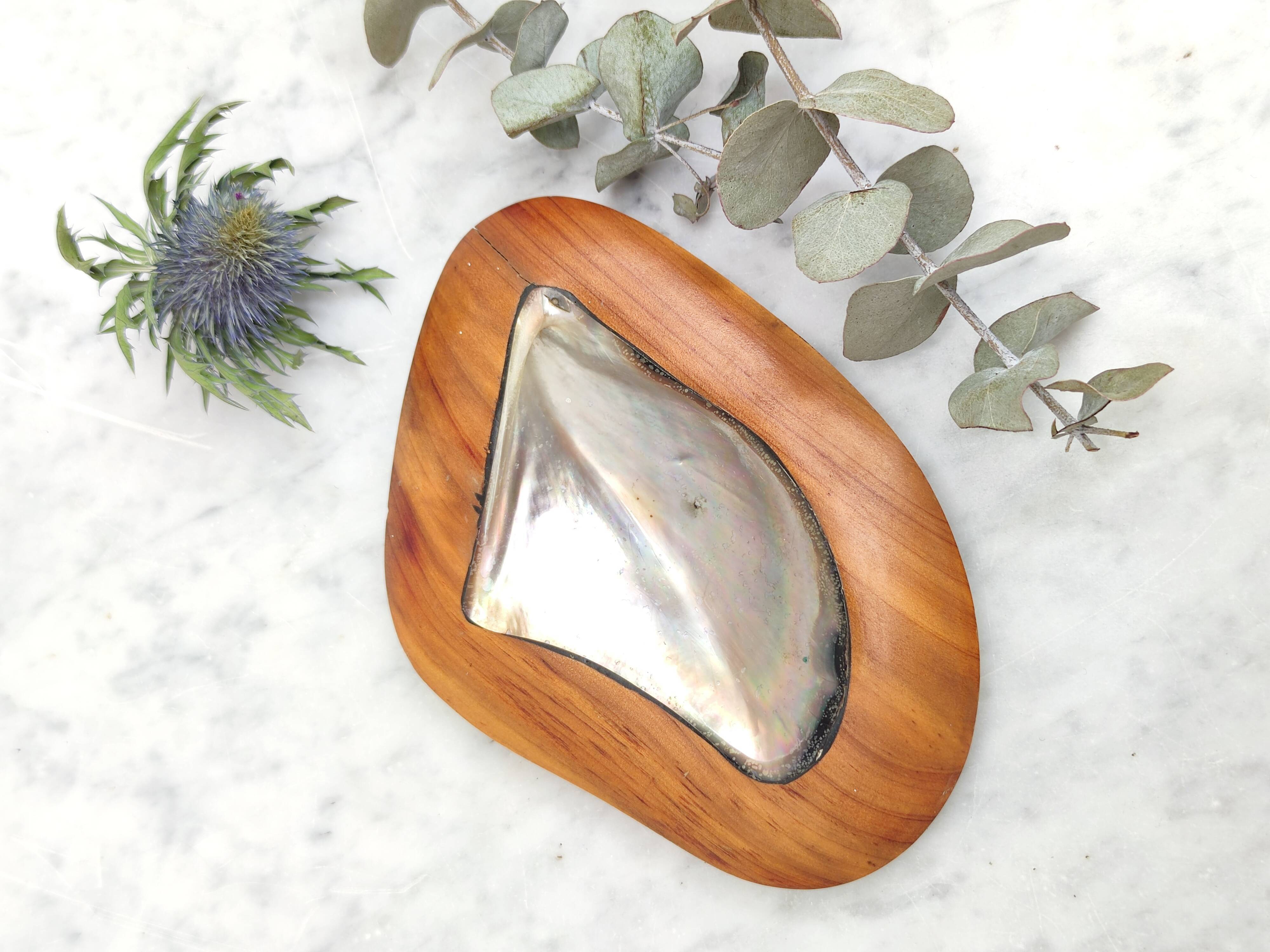 Teak and mother-of-pearl trinket bowl